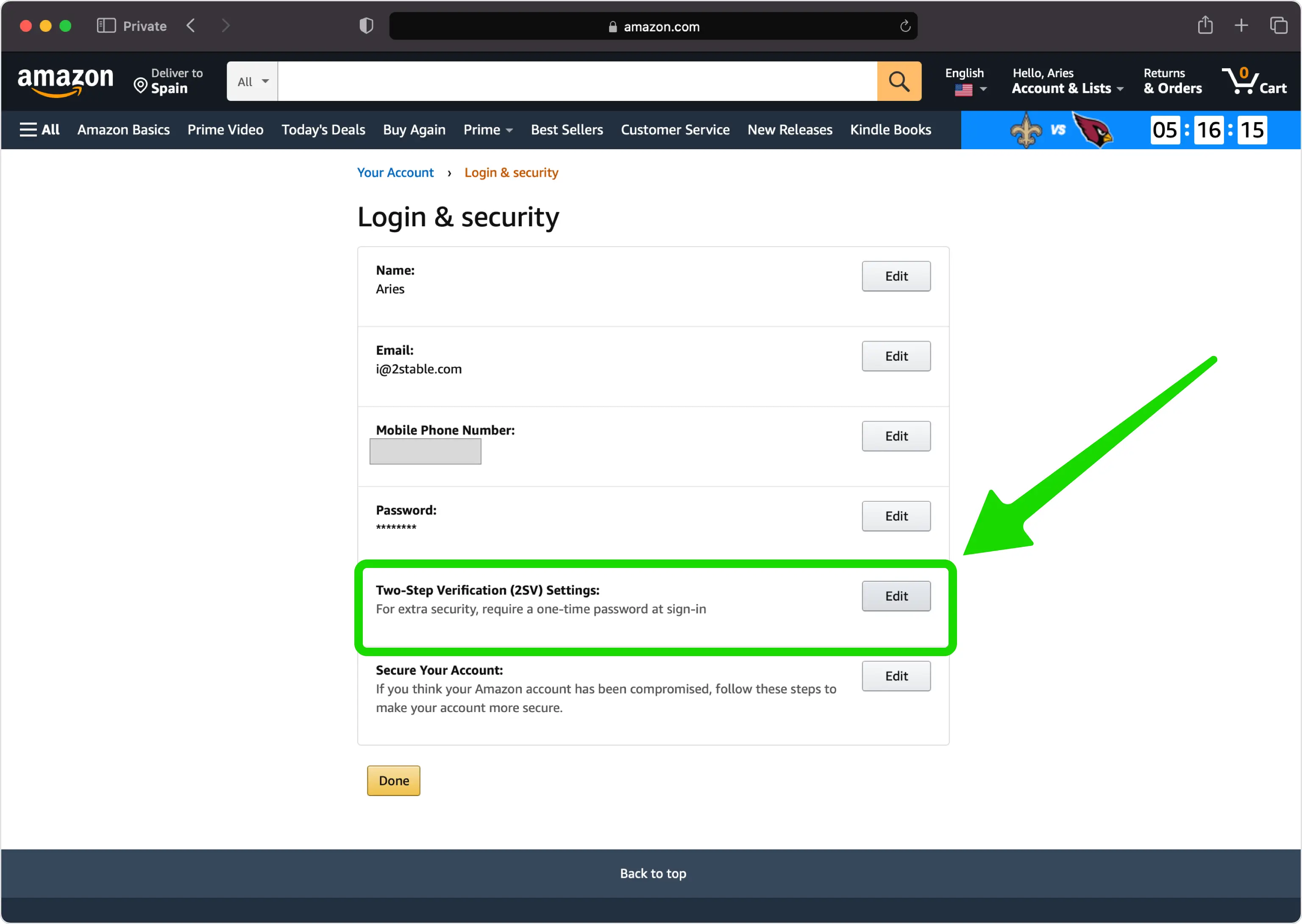 Edit Two-Step Verification settings