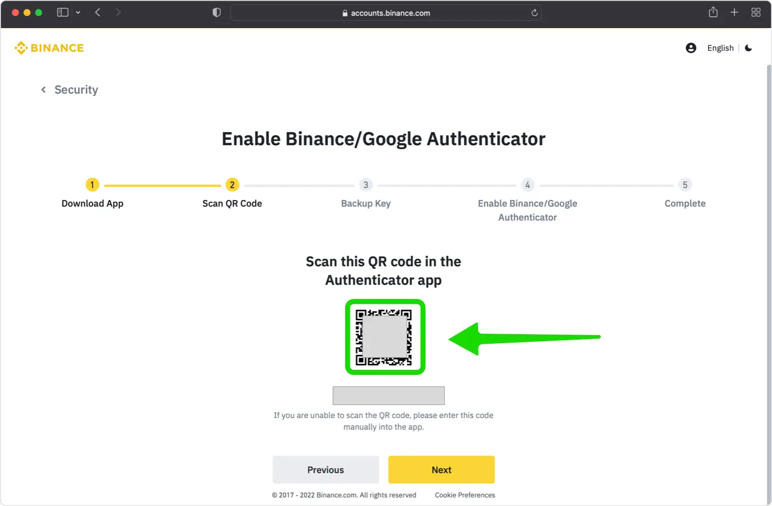 View the QR code and setup key