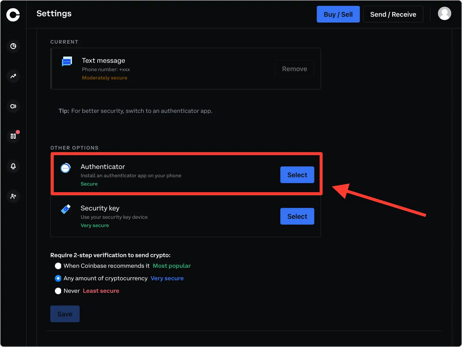 Choose the Authenticator app option
