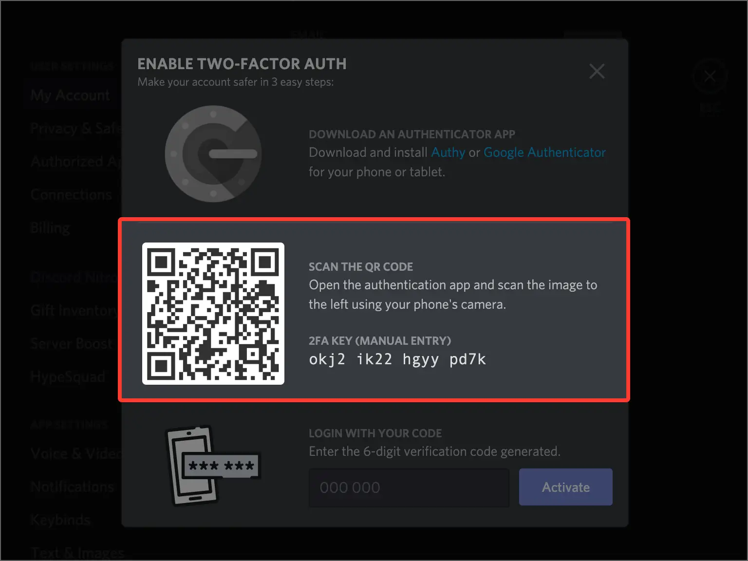 Open the QR code window