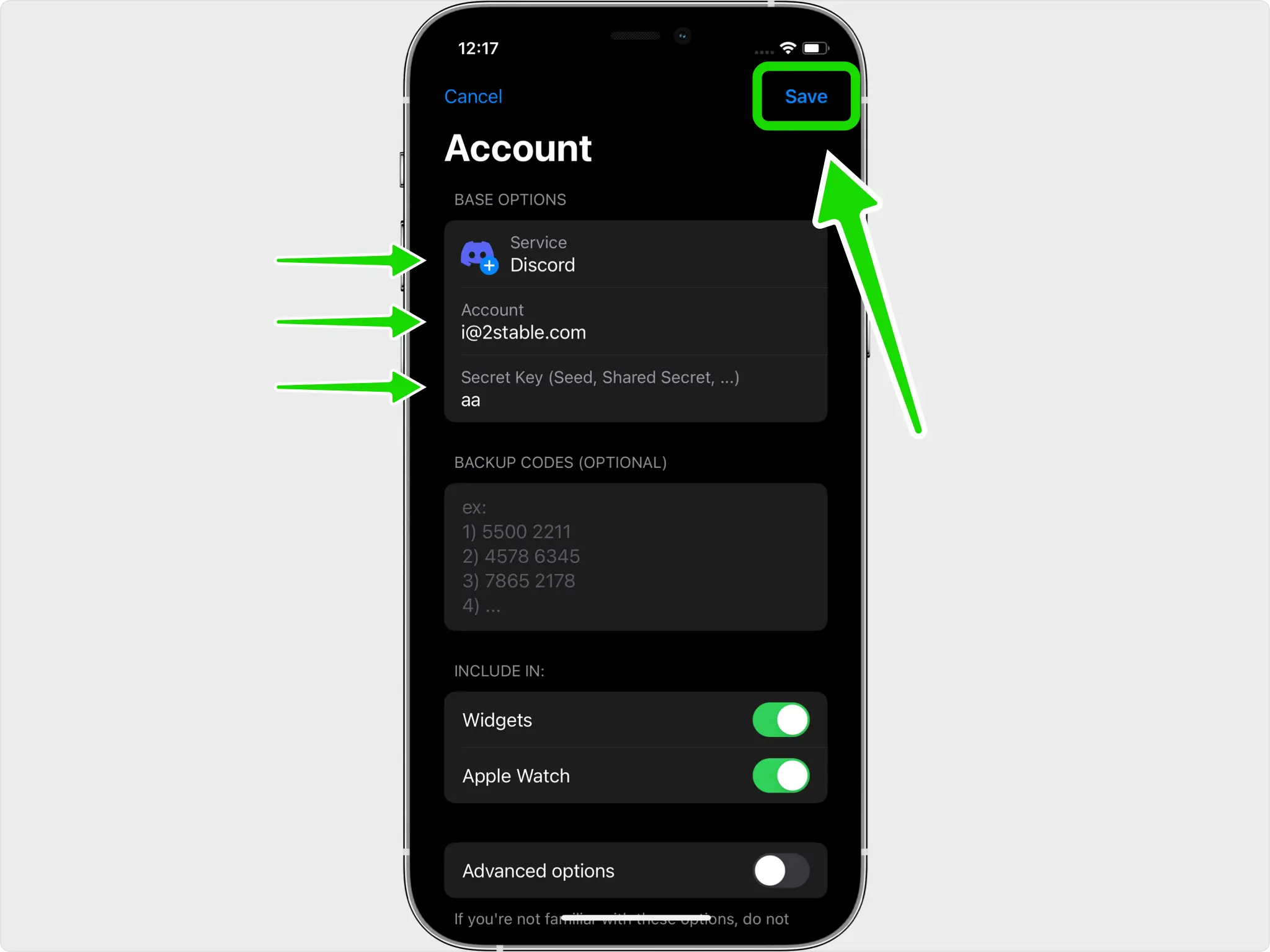 Save the Discord account in the app