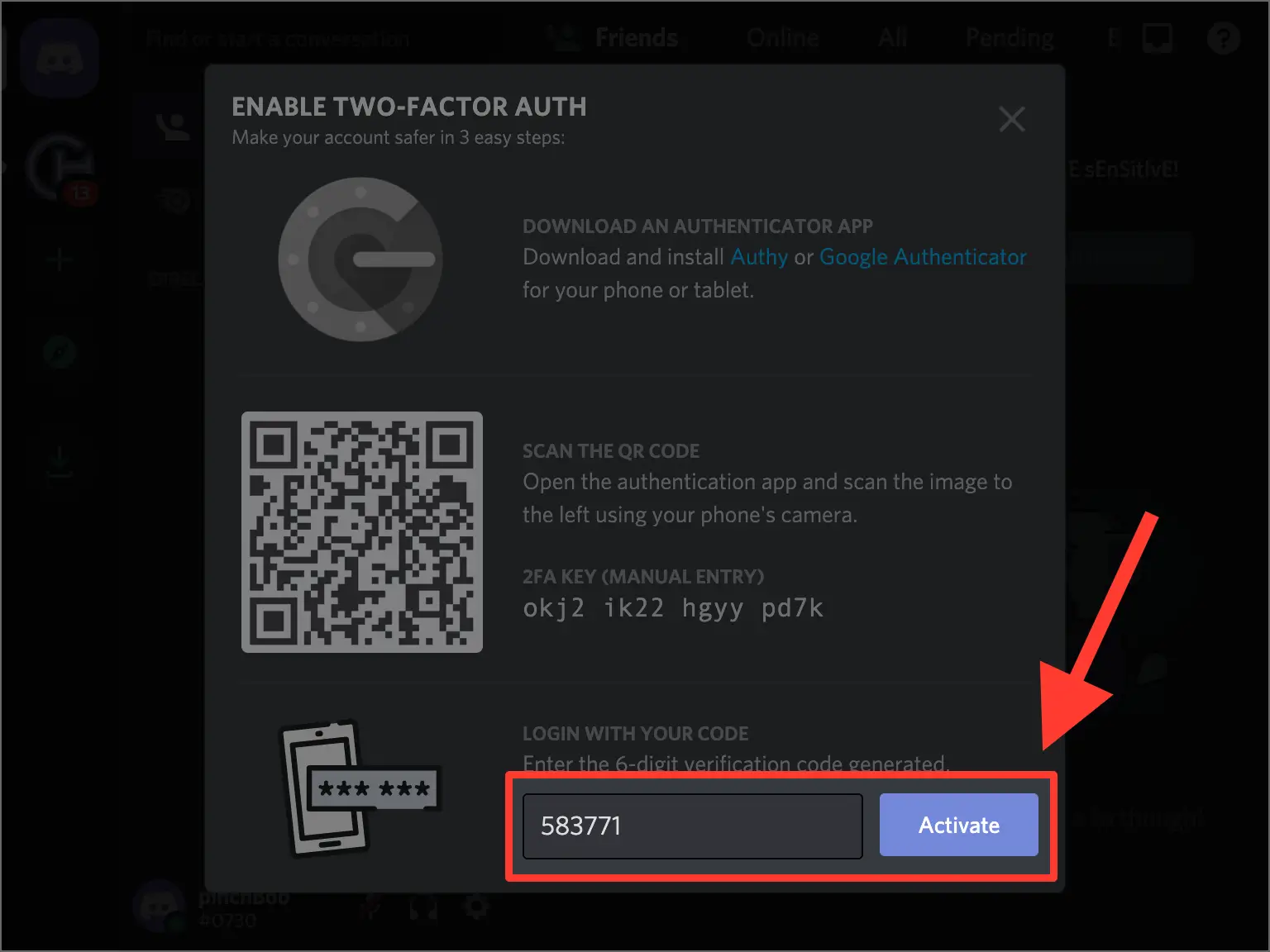 Enter the code and activate