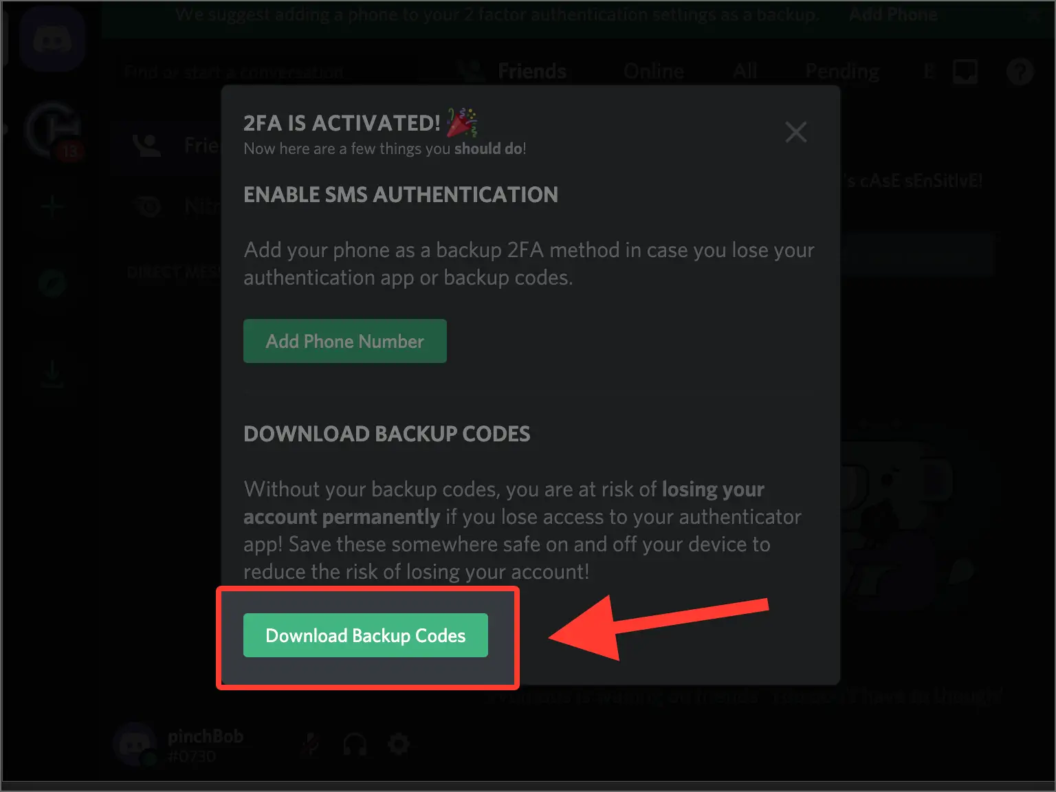 Save your backup codes