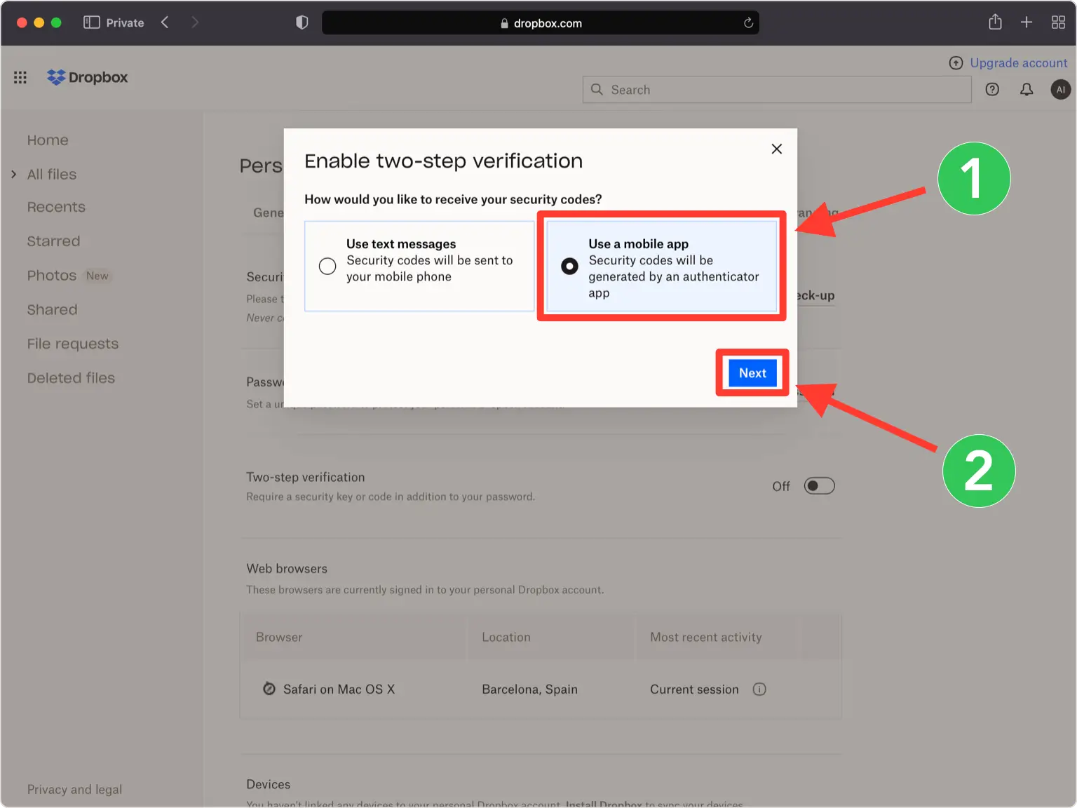 Choose the authenticator app option