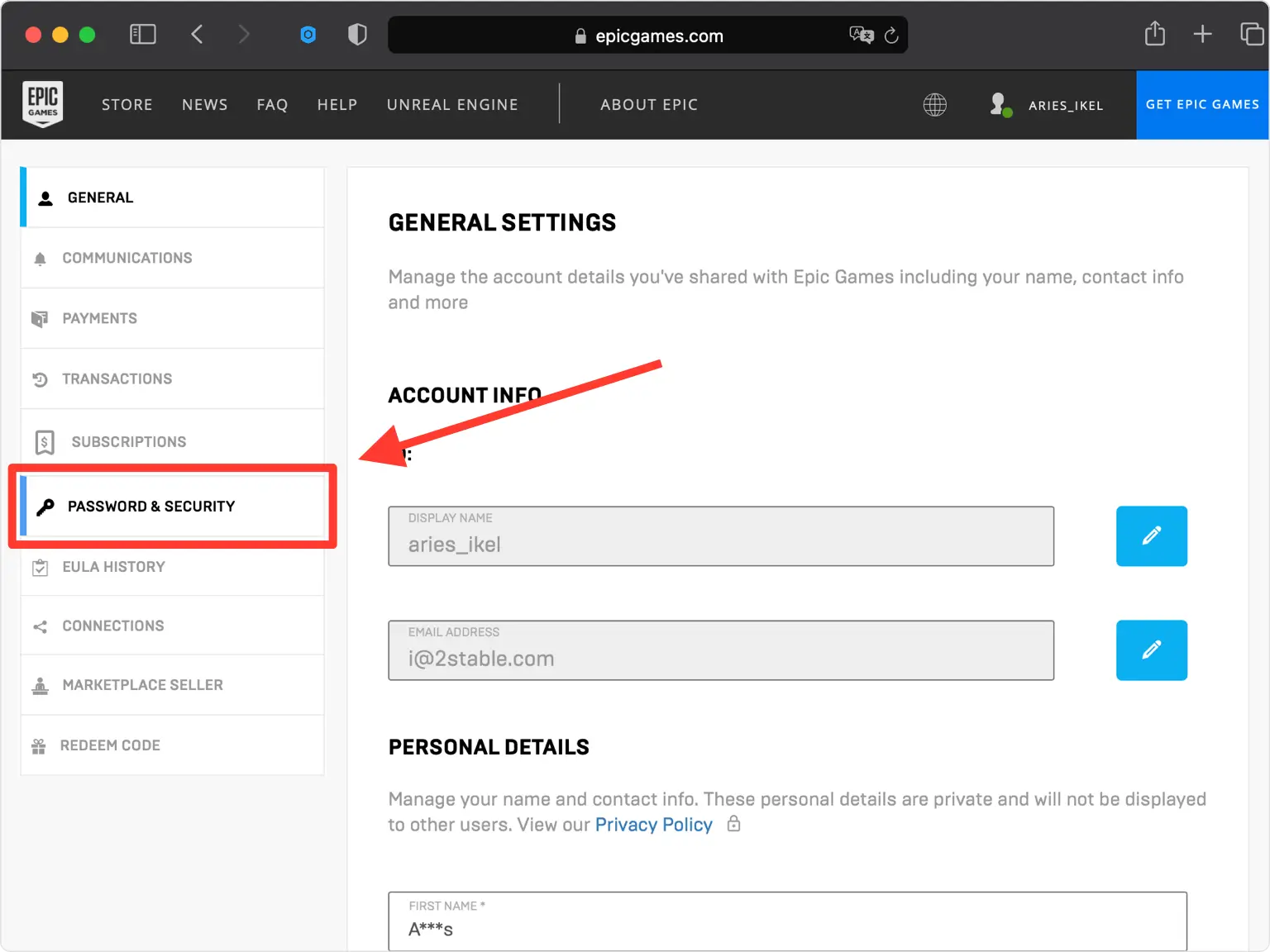 Go to Password & Security