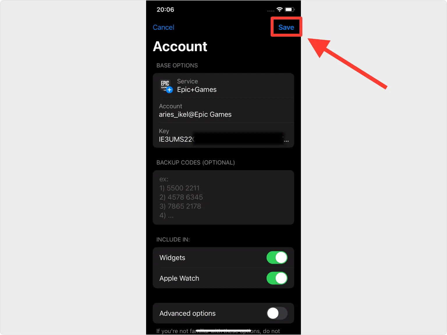 Save the Epic Games entry in the app