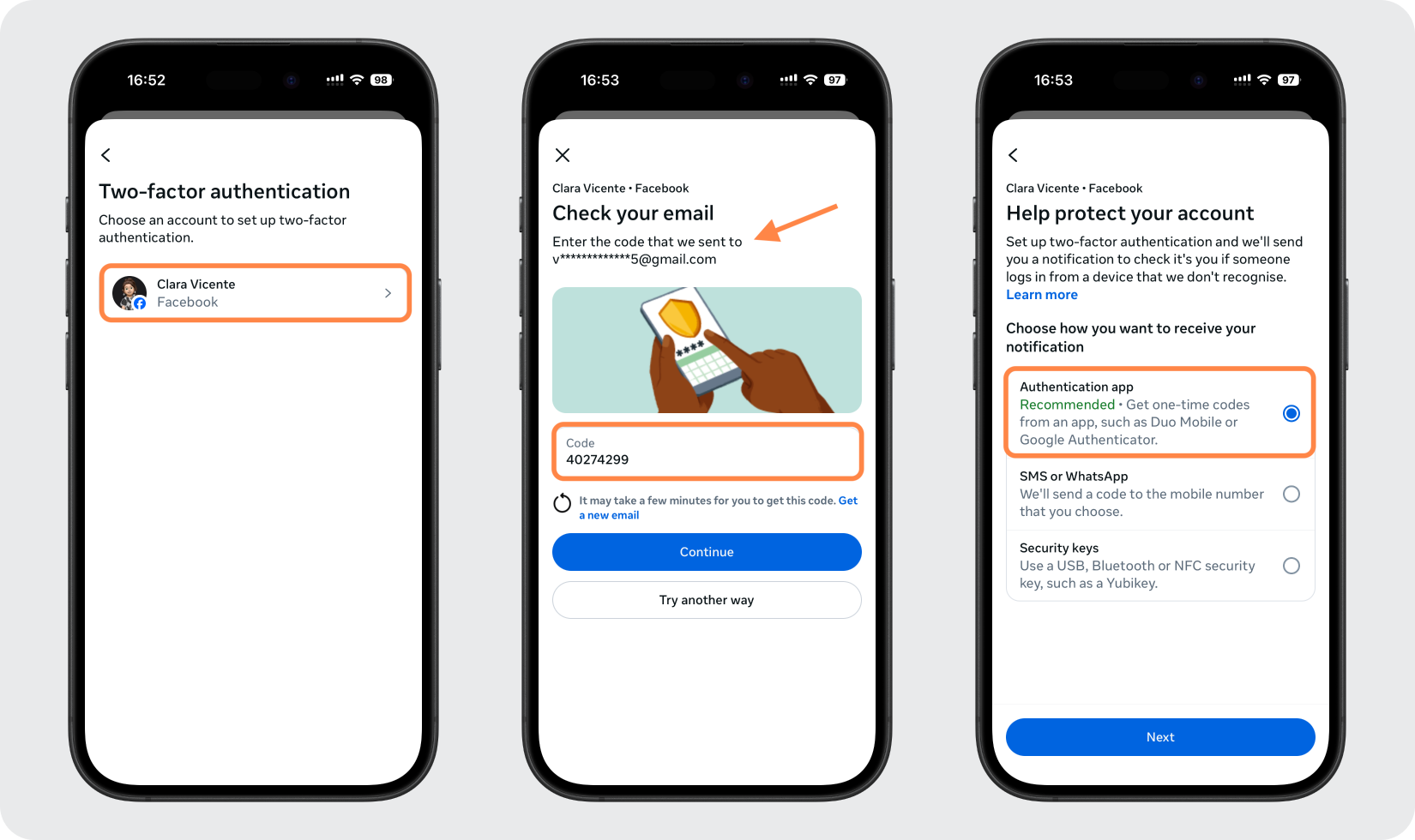 Pick your account and choose Authentication app