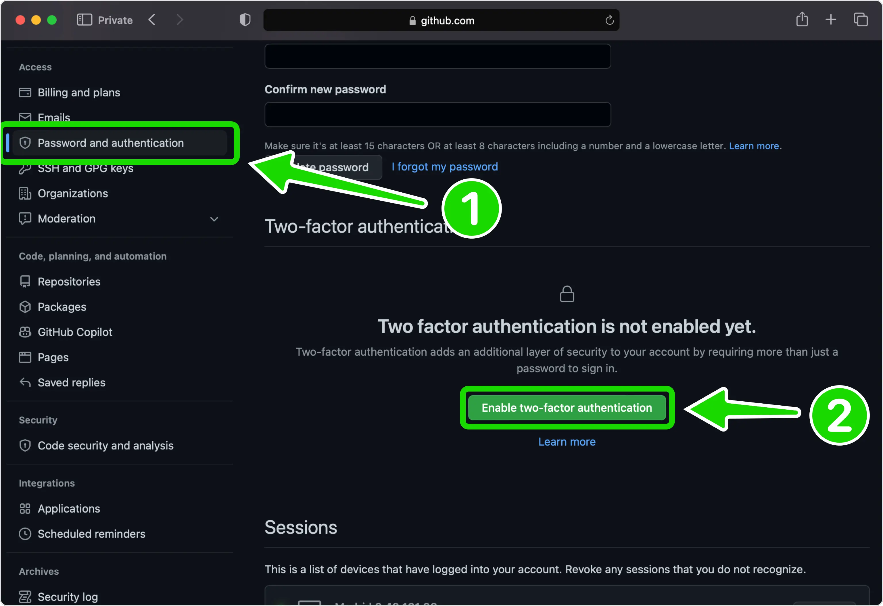 Enable two-factor authentication