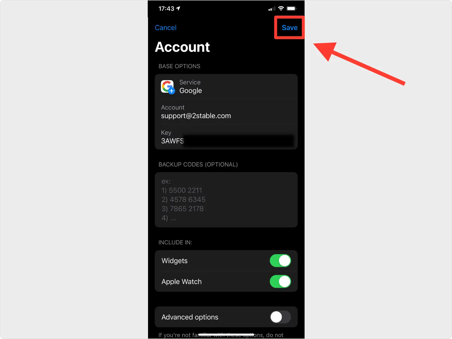 Save the account in your Authenticator App