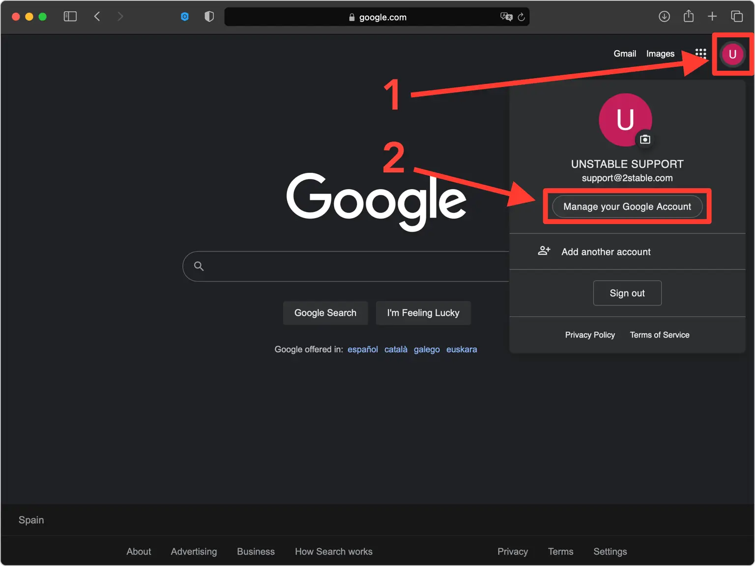 Open your Google Account settings