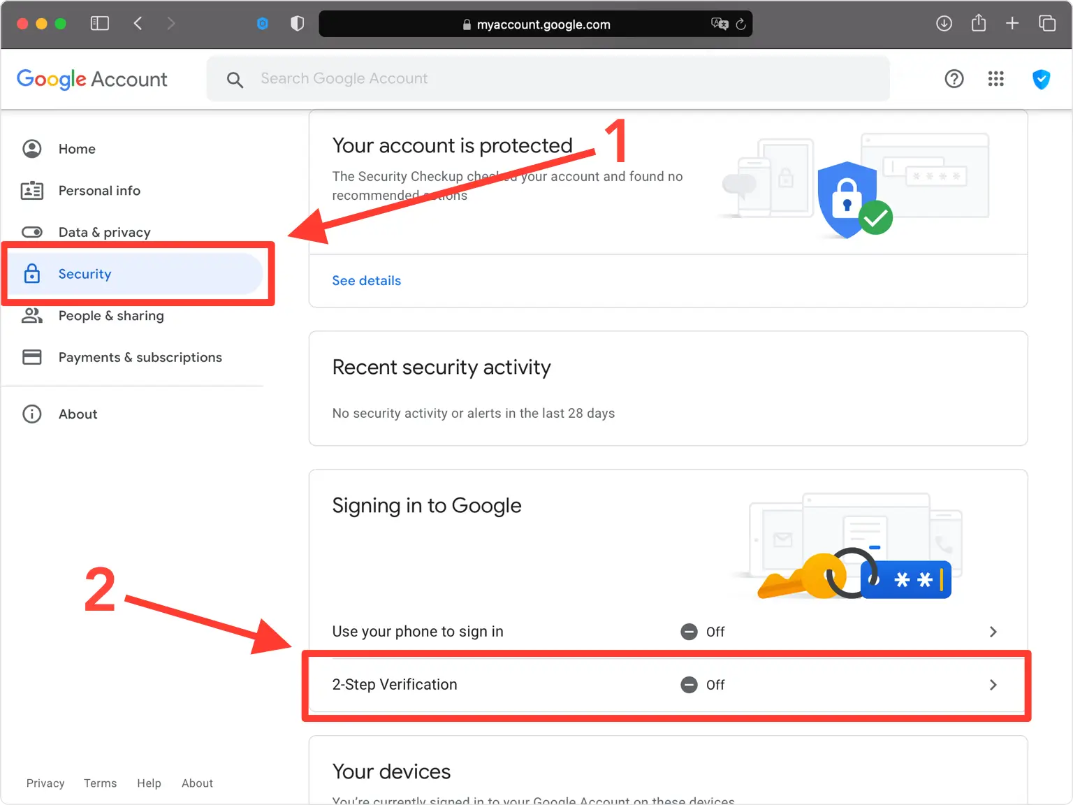 Go to Security and open 2-Step Verification
