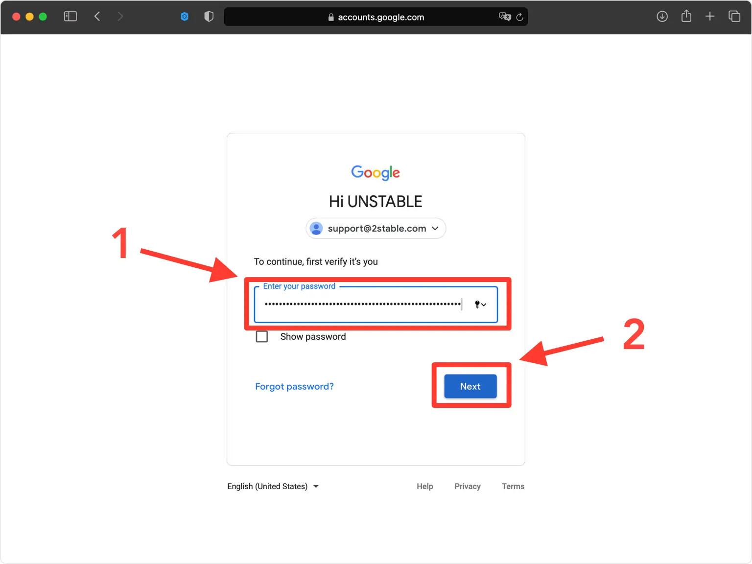 Get started and confirm your password
