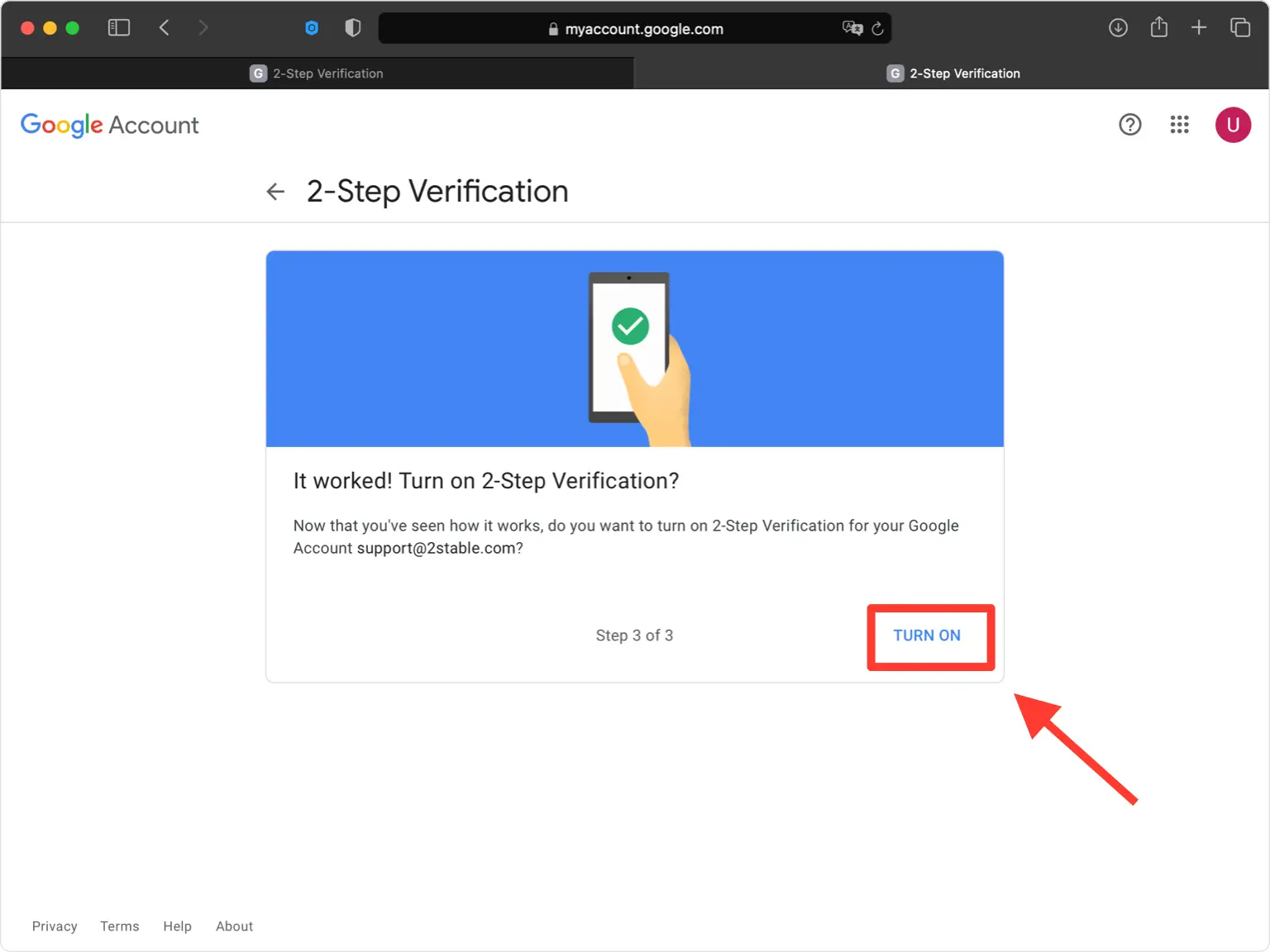 Turn on 2-Step Verification