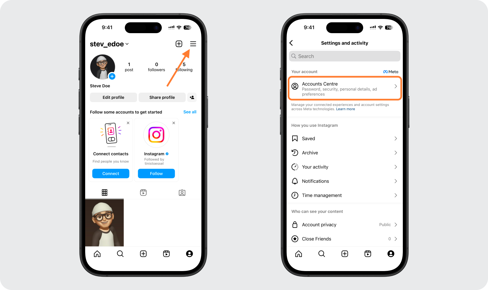 Log in and open Accounts Center