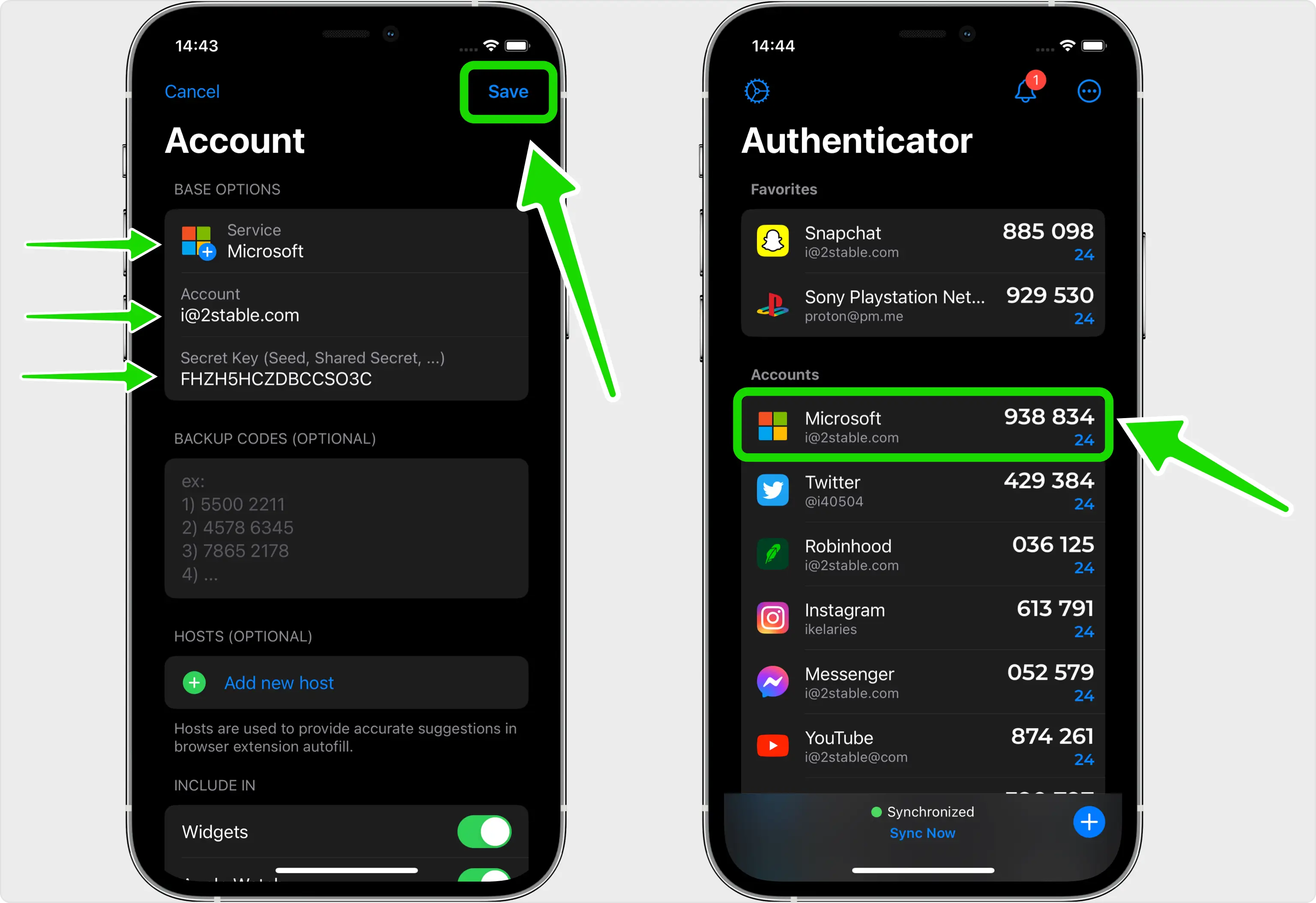Save the account in your Authenticator App