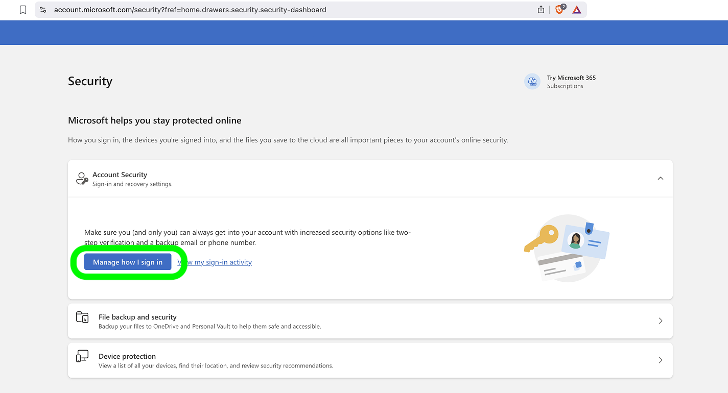 Open "Manage how I sign in"