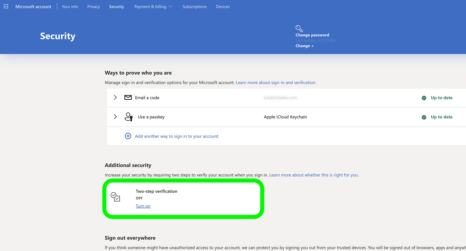 Turn on Two-step verification