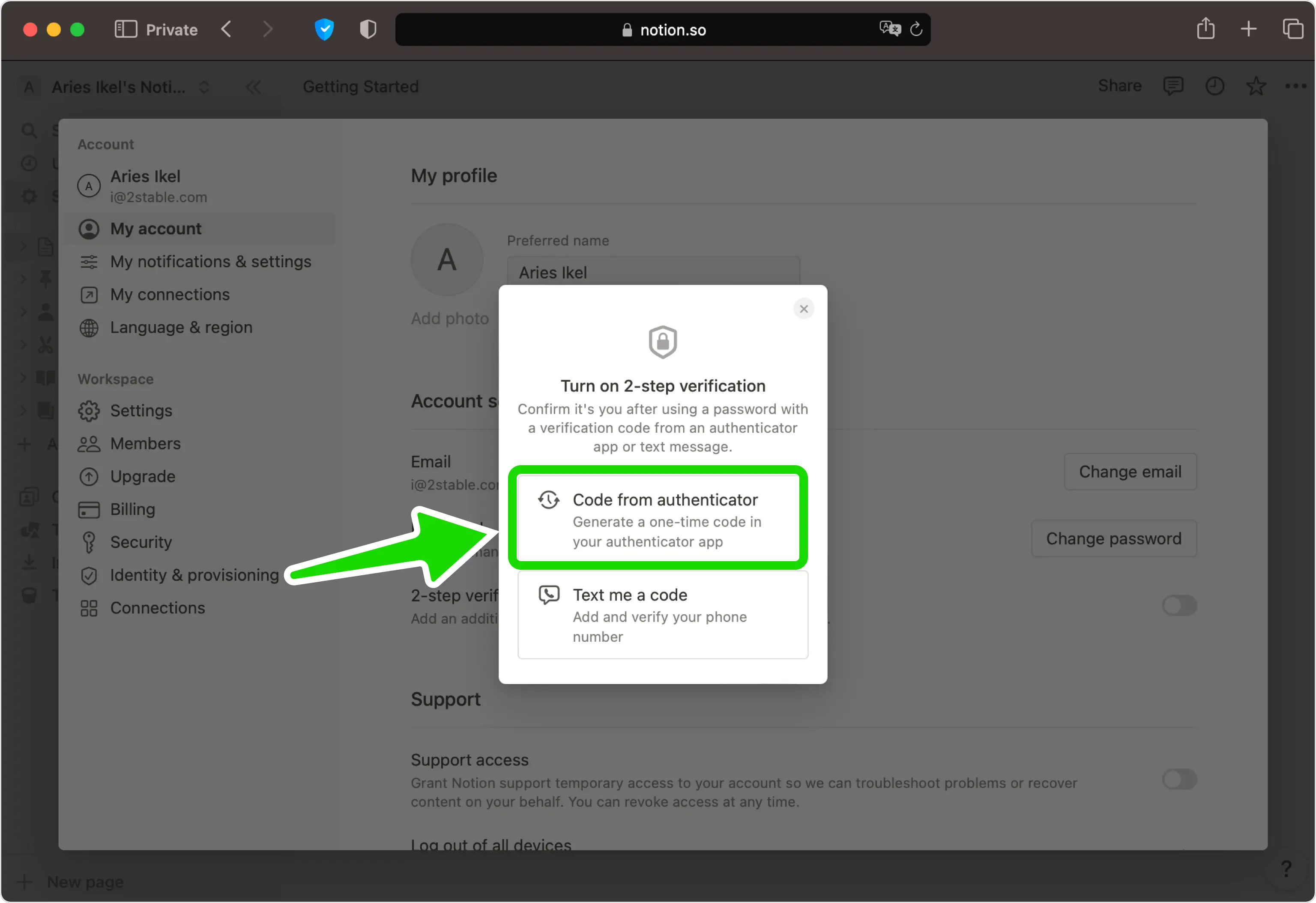 Choose the authenticator option
