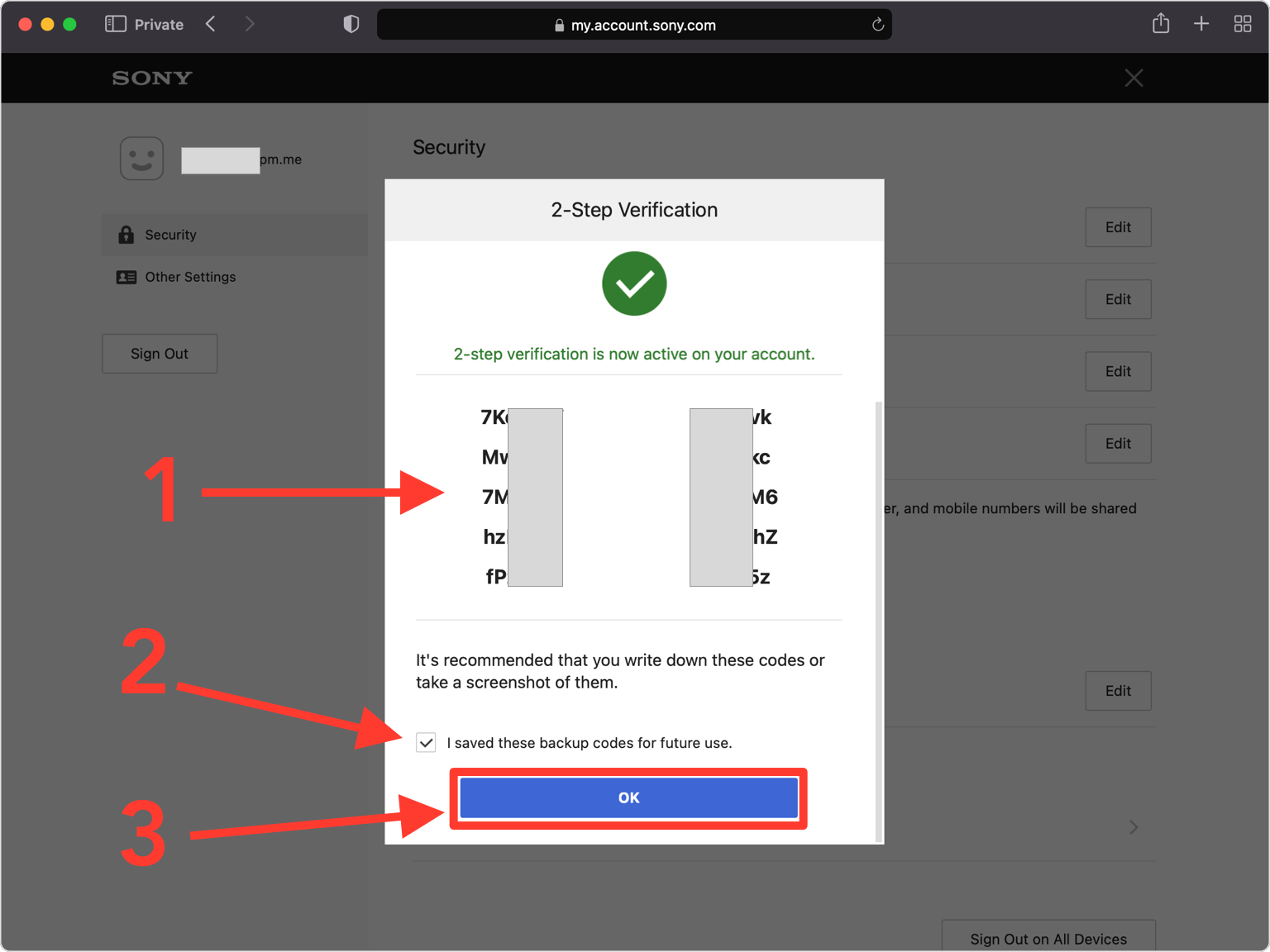 Record your Backup Codes