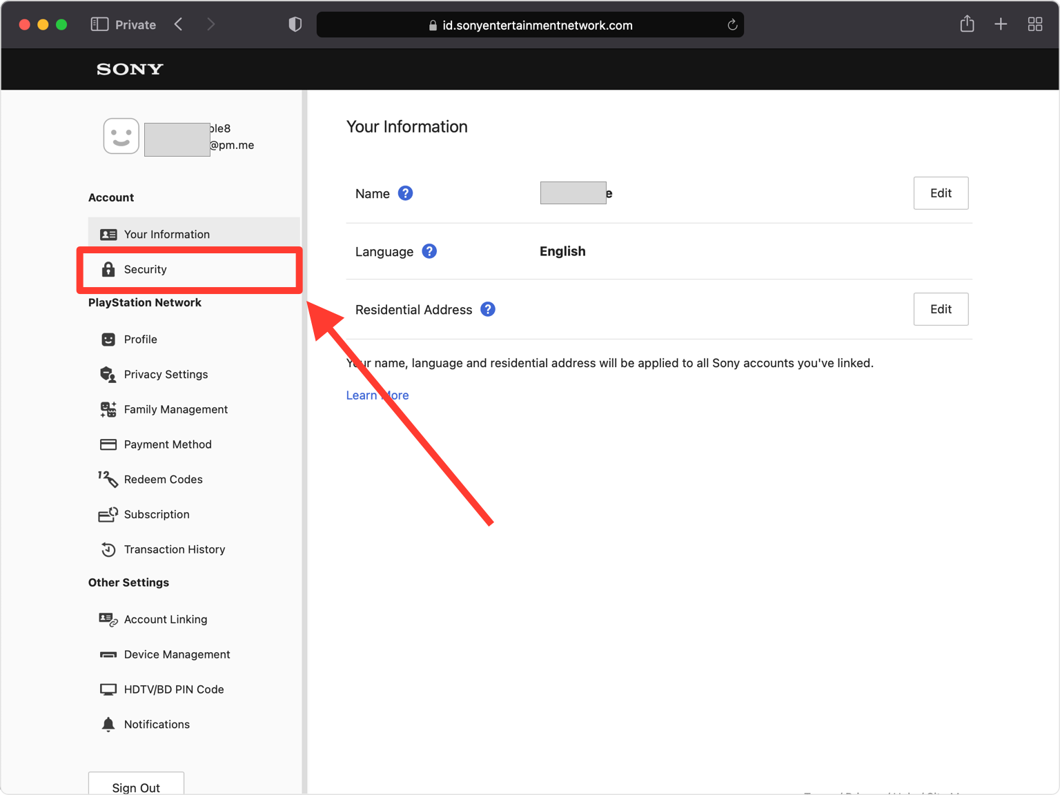 Open Security settings