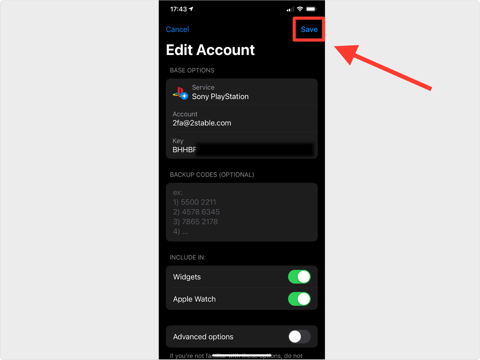 Save the account in your app