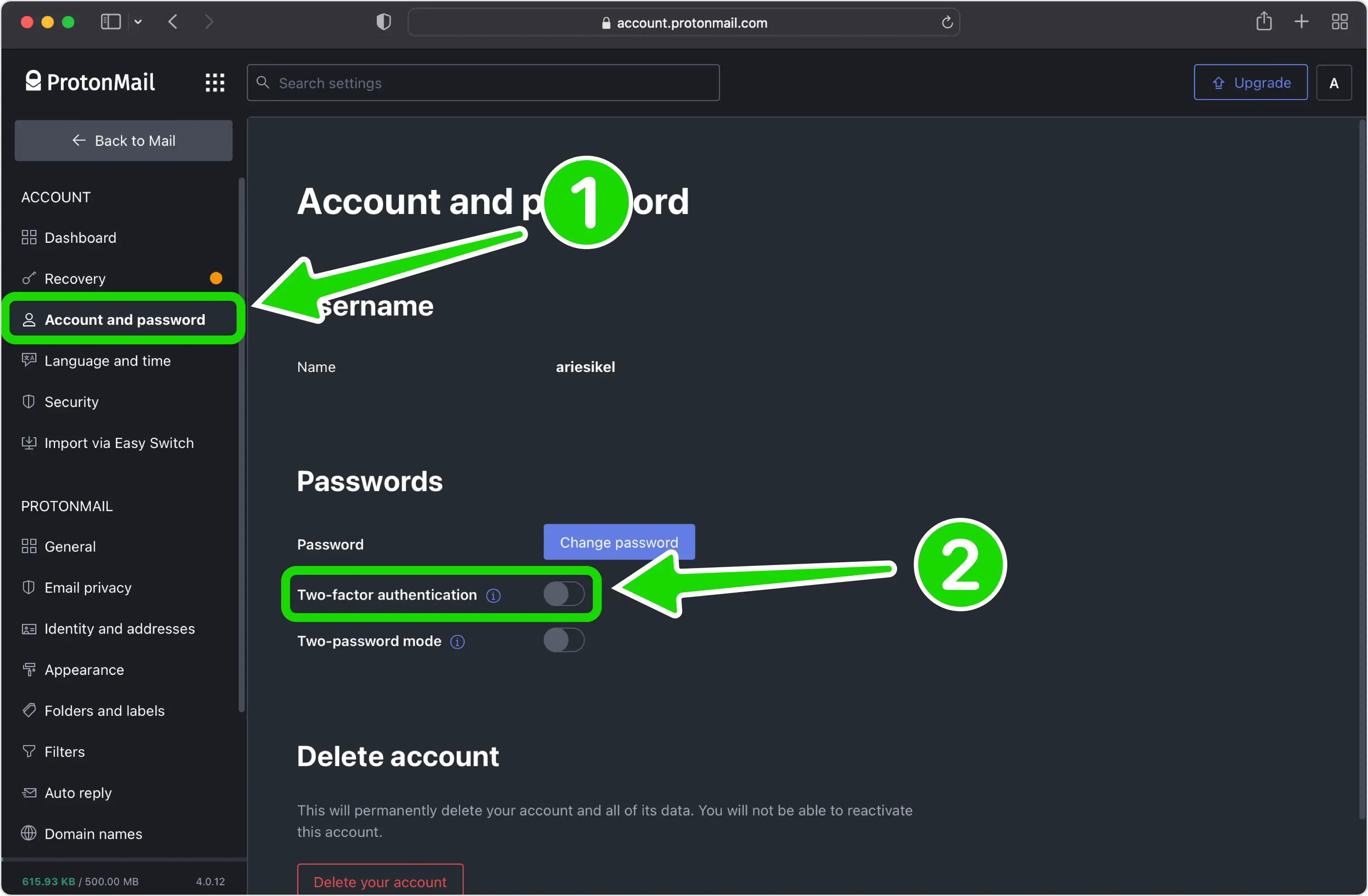 Open Account and password and turn on the toggle