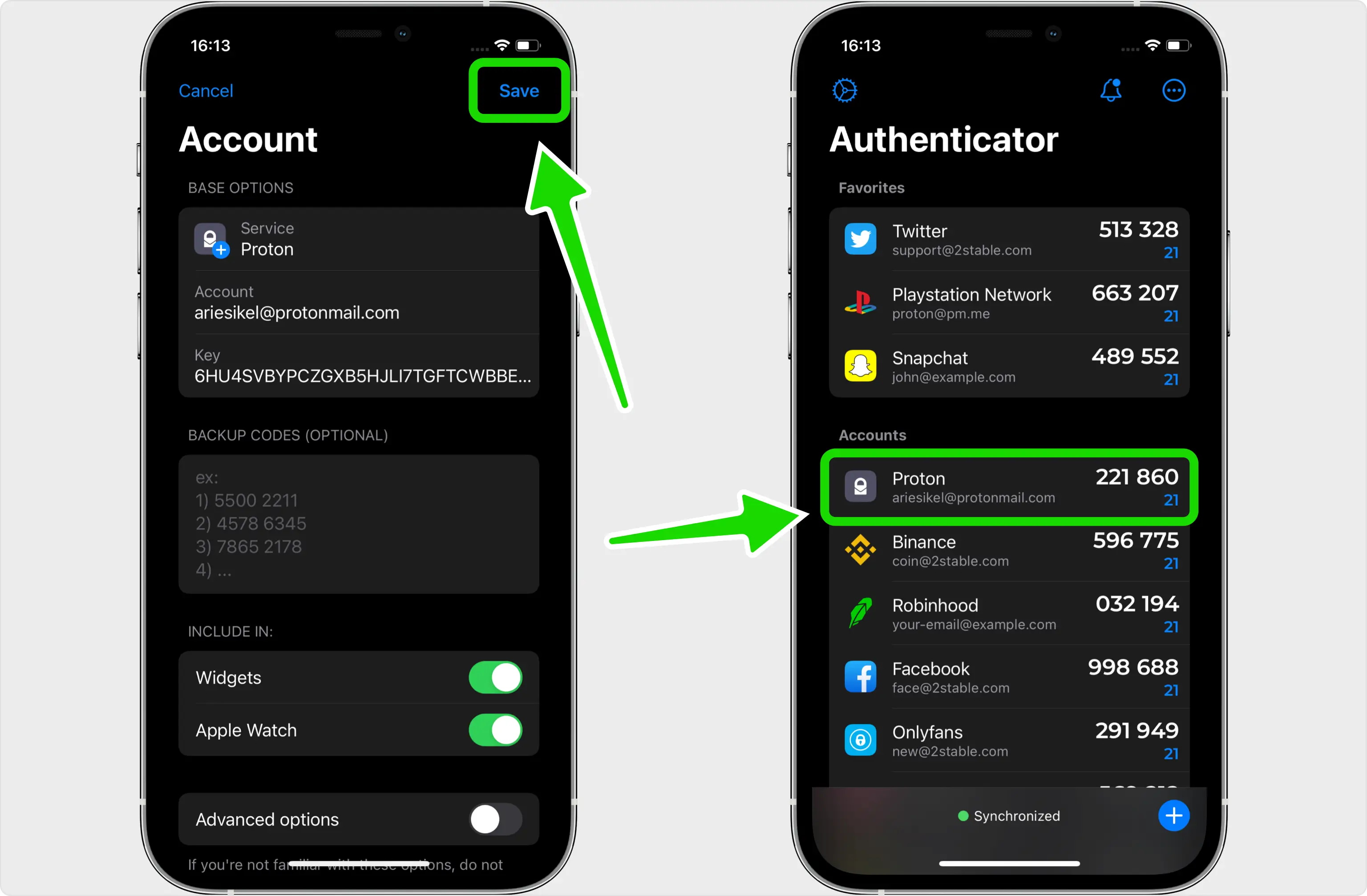 Save the account in your Authenticator App