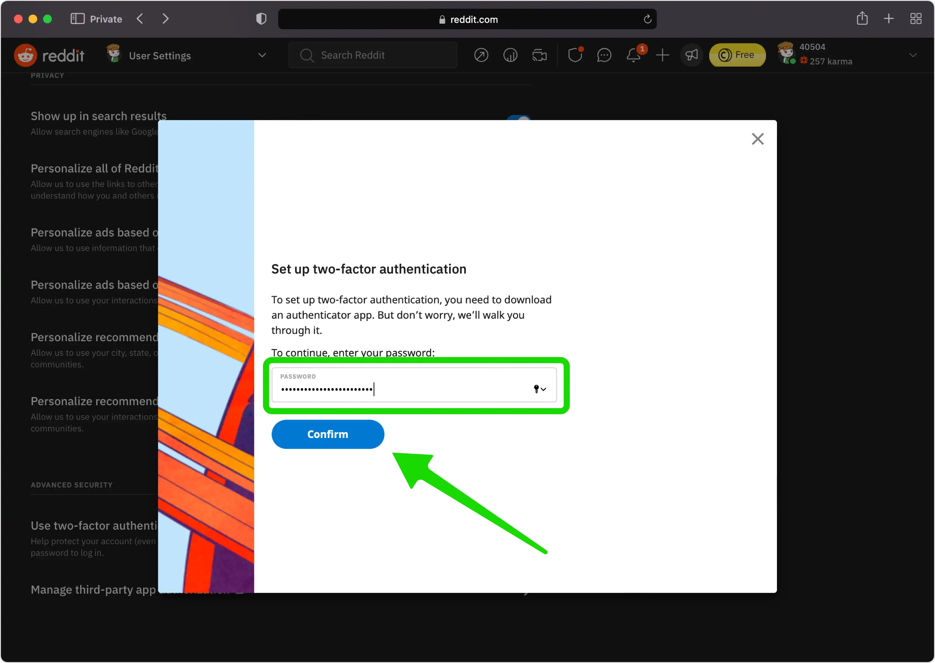 Confirm your Reddit password