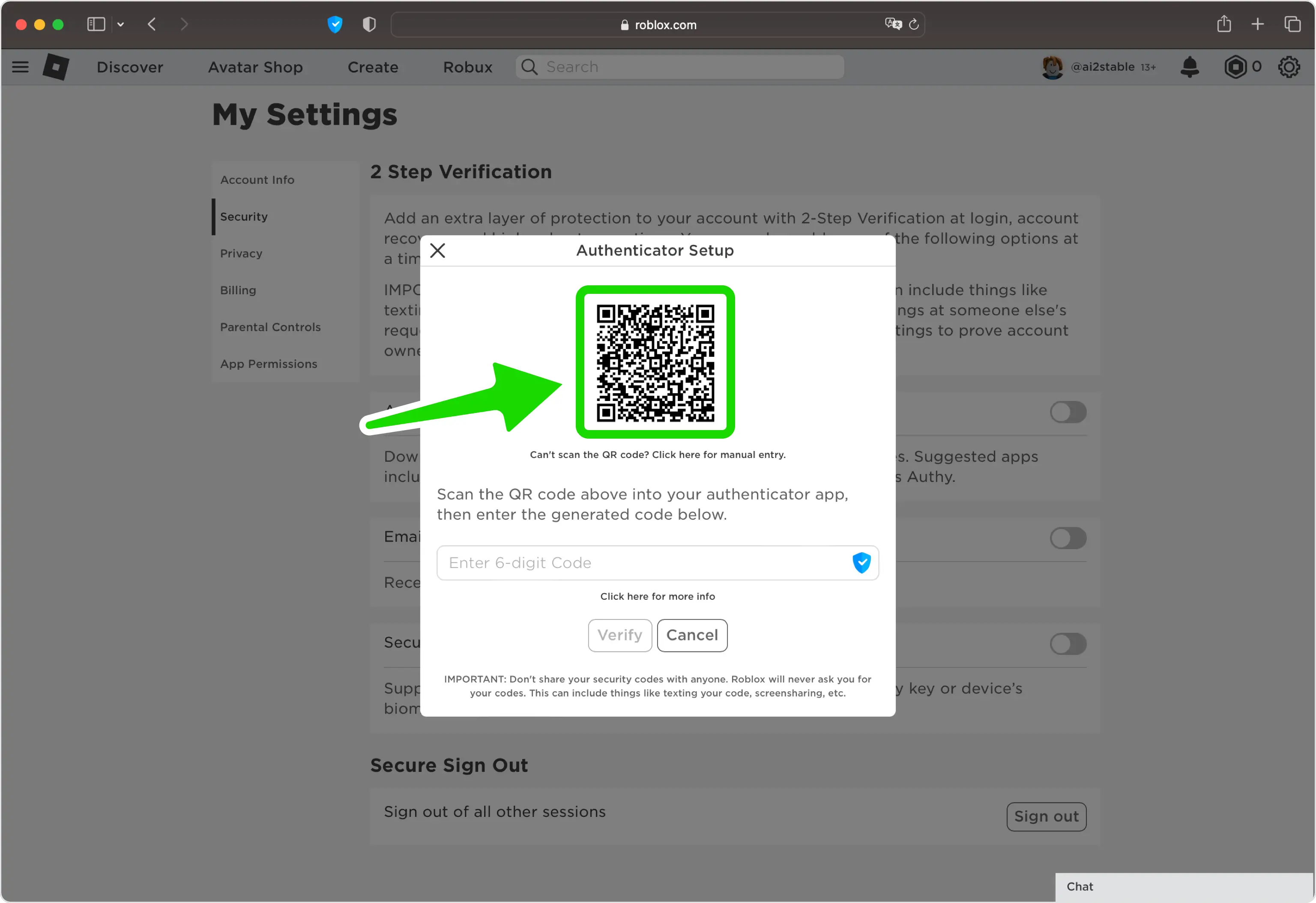 Display the QR code on Roblox