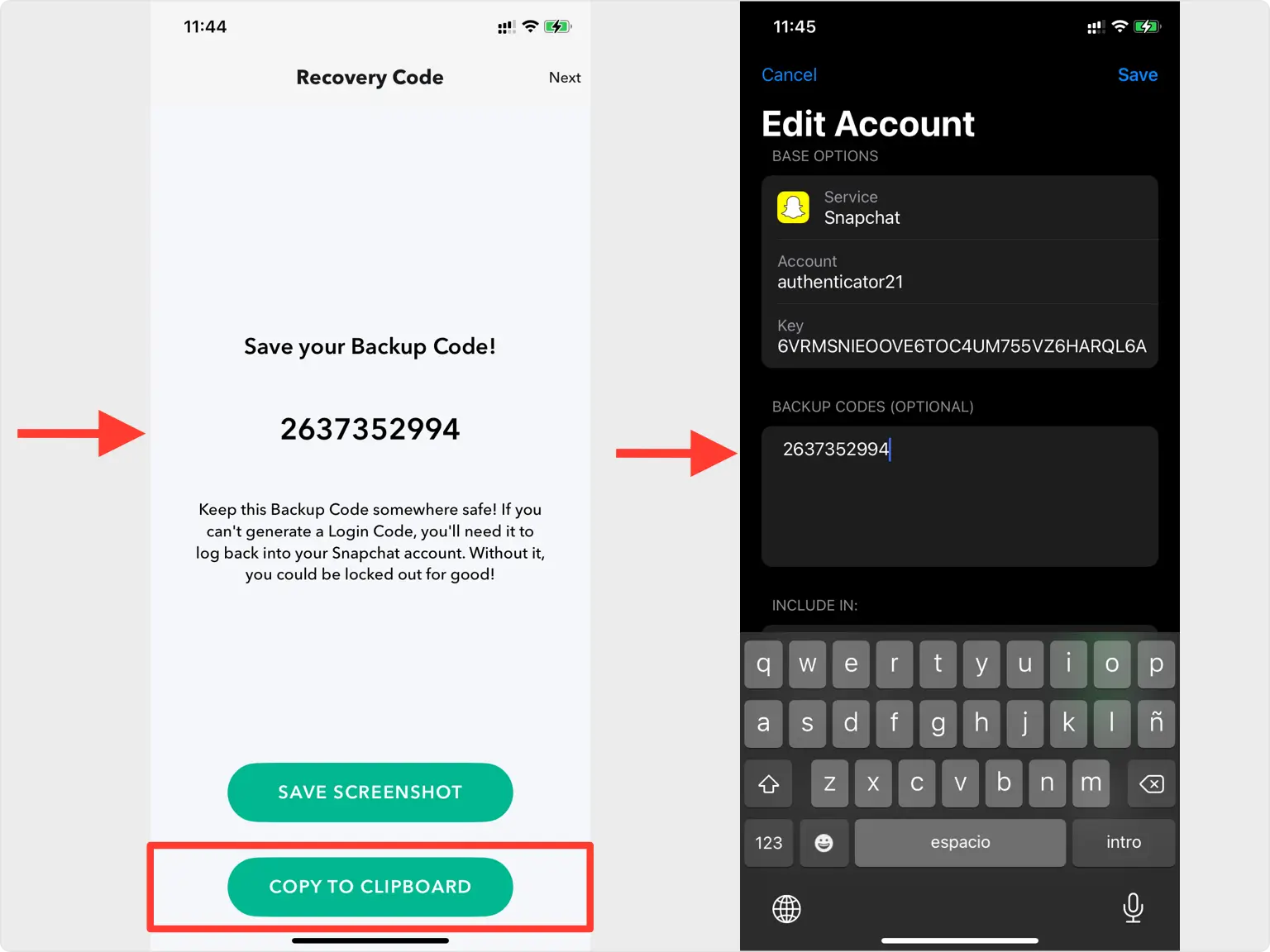 Save your Recovery (Backup) Code