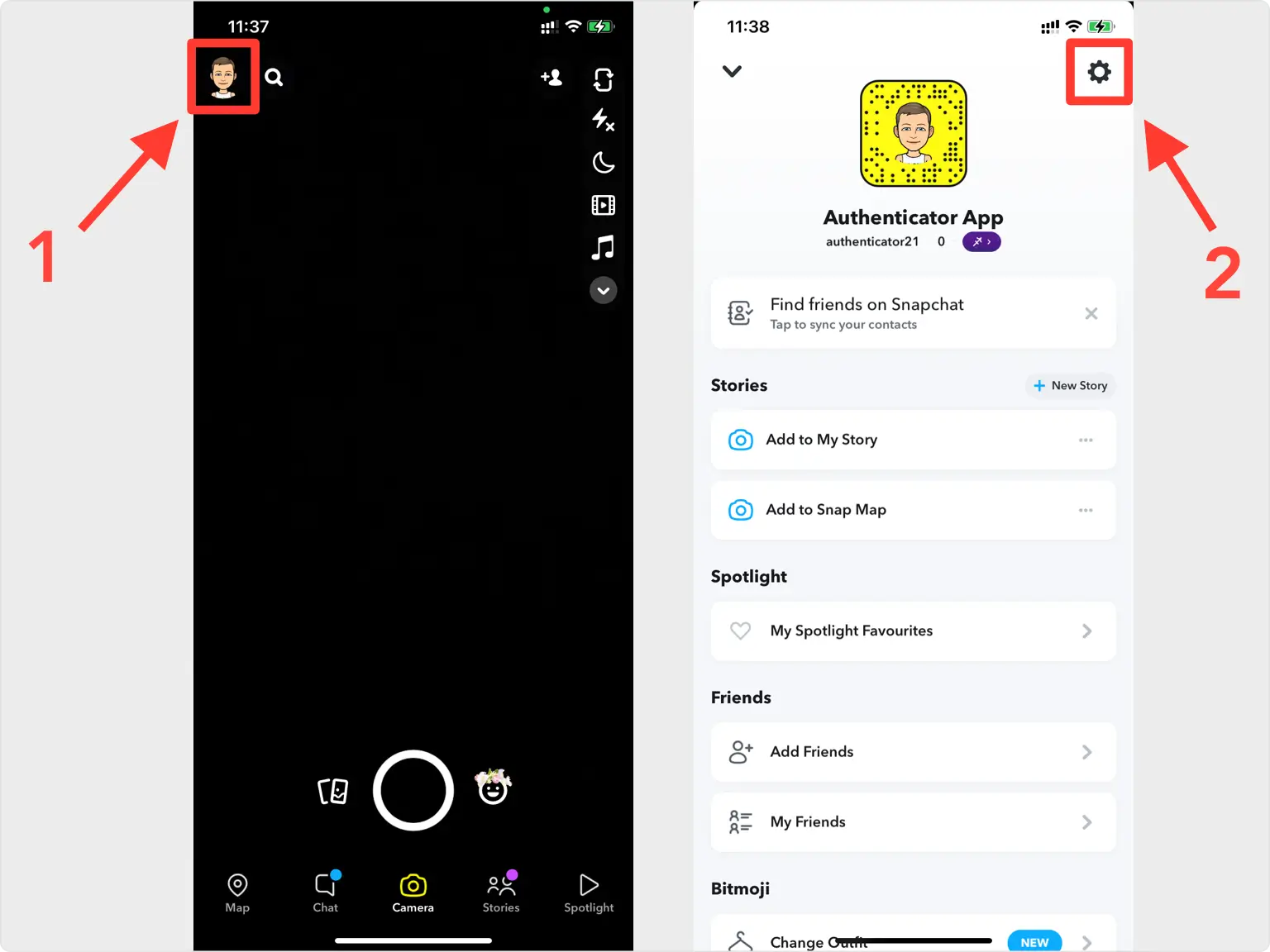 Find the 2FA settings in the Snapchat app