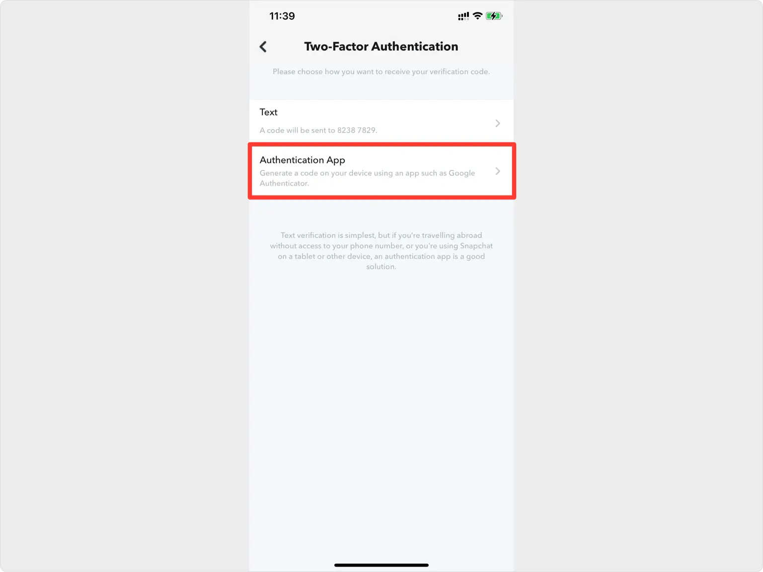 Choose Authentication App as your method