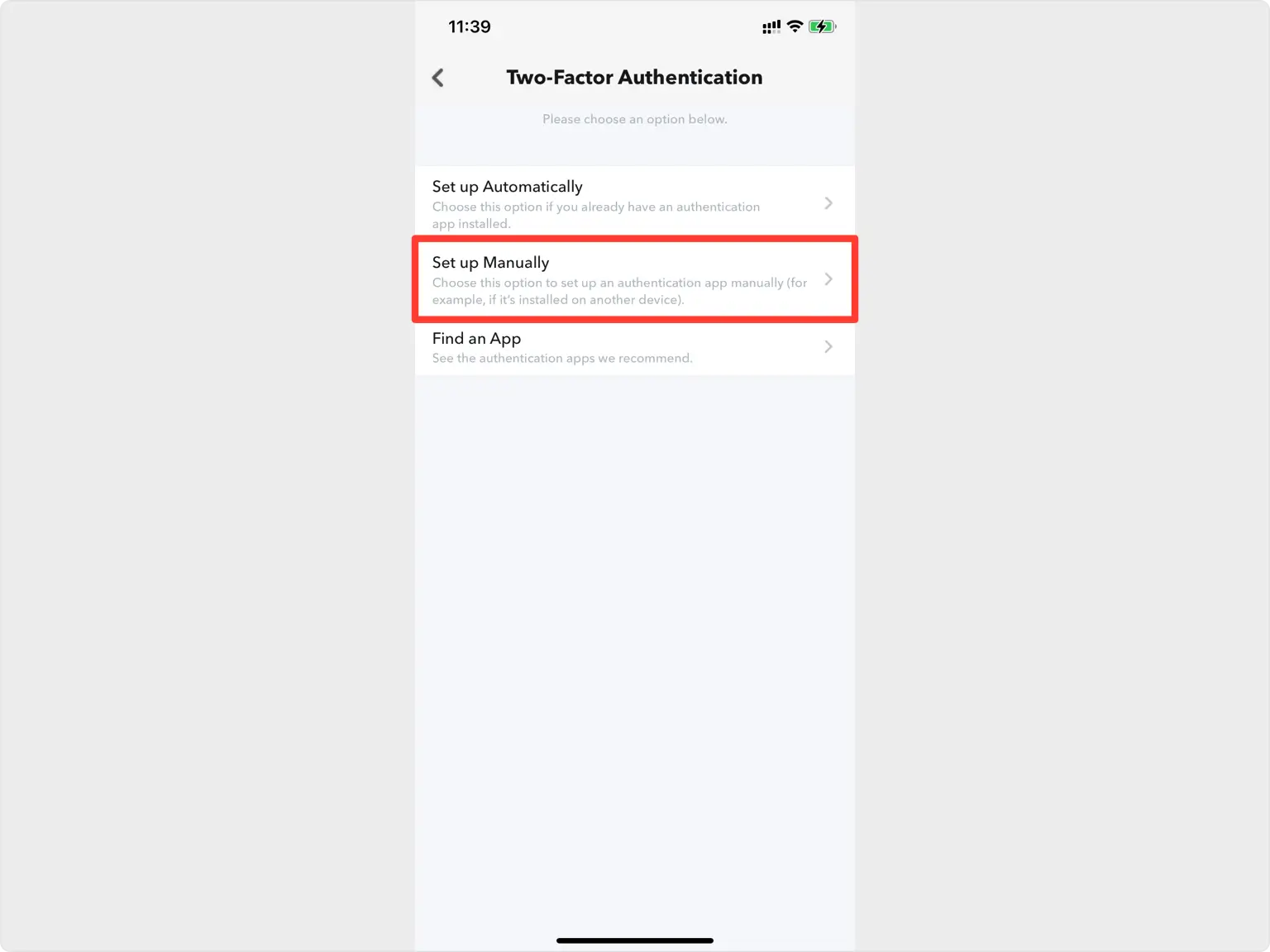 Select Set up Manually