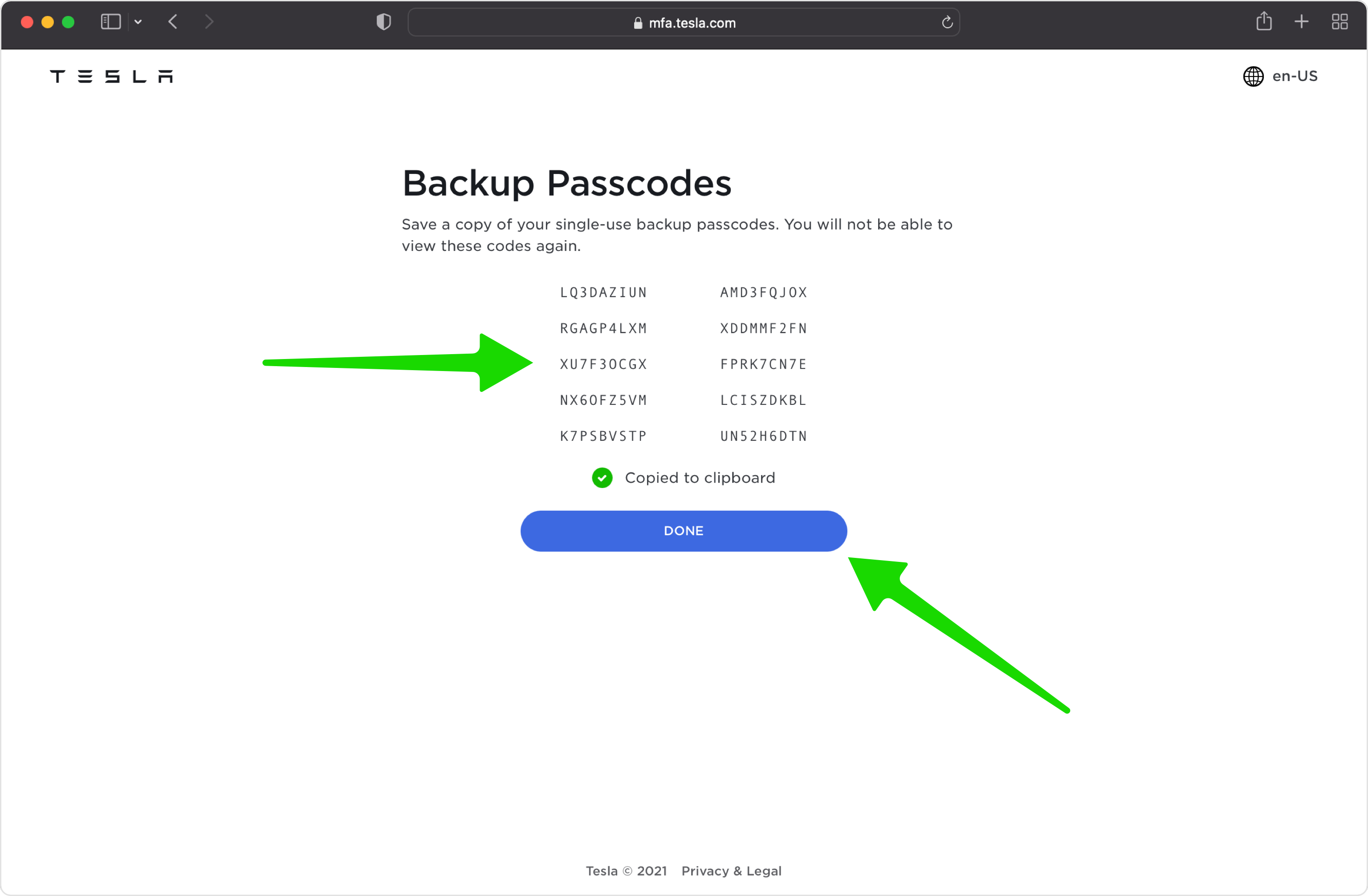 Get and save your backup passcodes