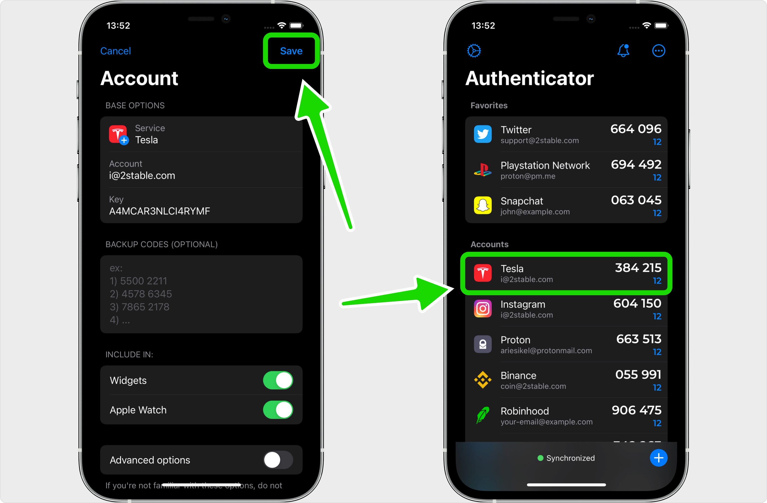 Save the new entry in your Authenticator App