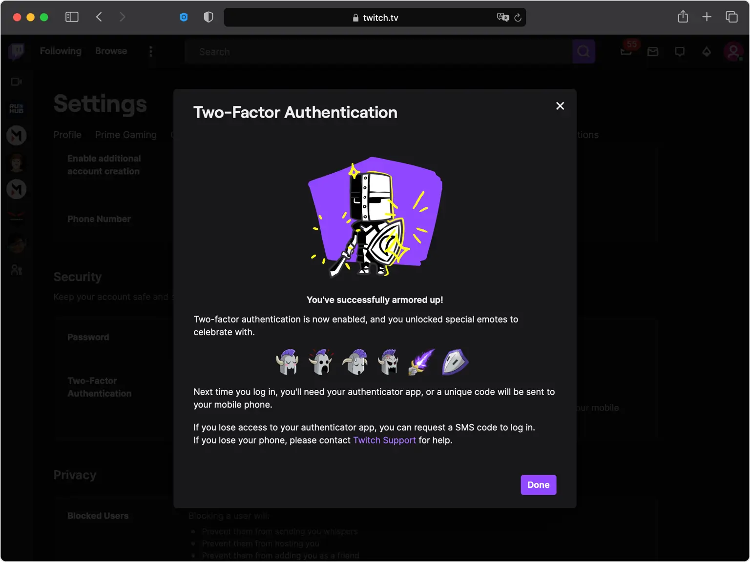 Finish enabling two-factor authentication