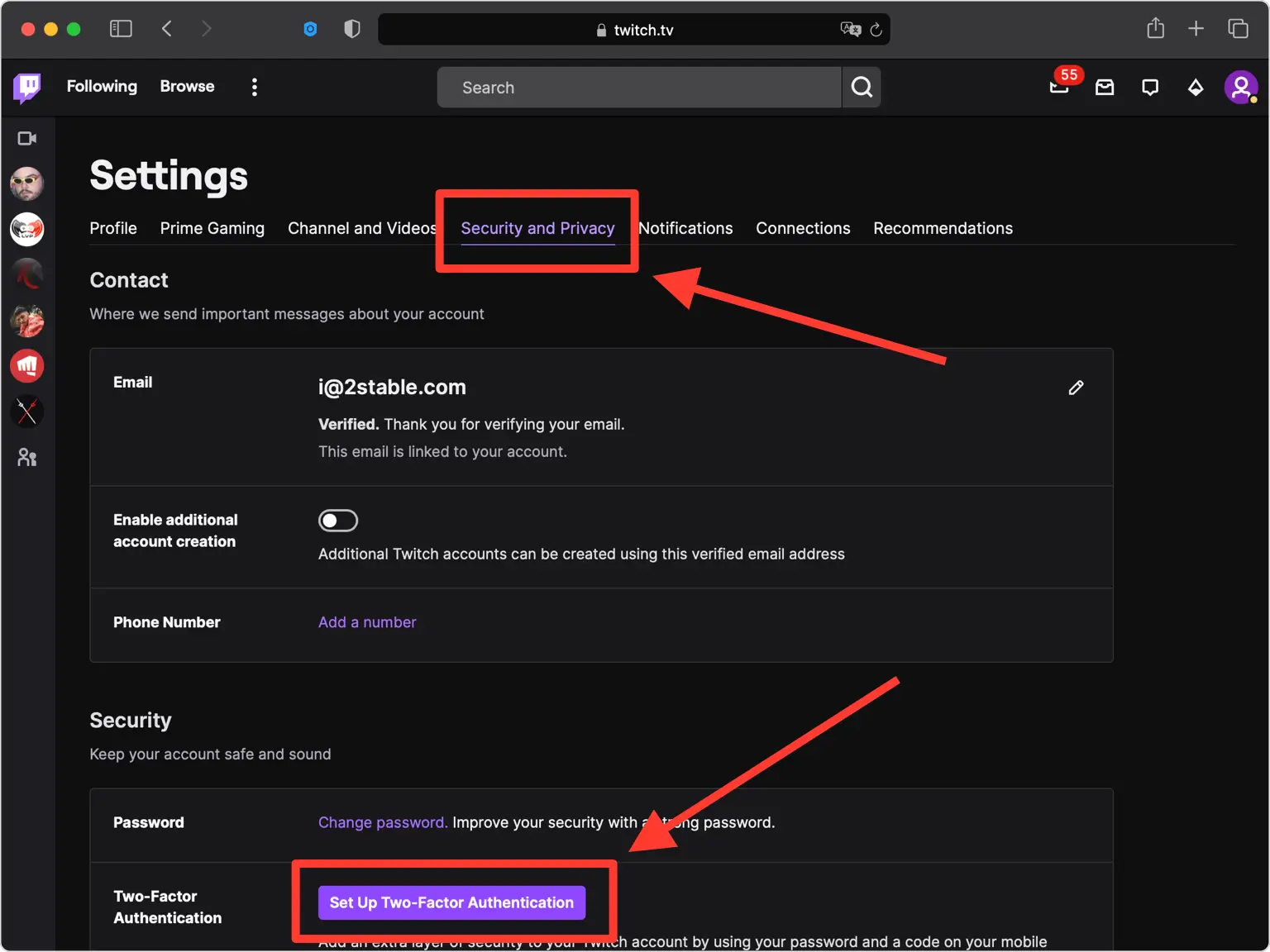 Go to the Security and Privacy tab