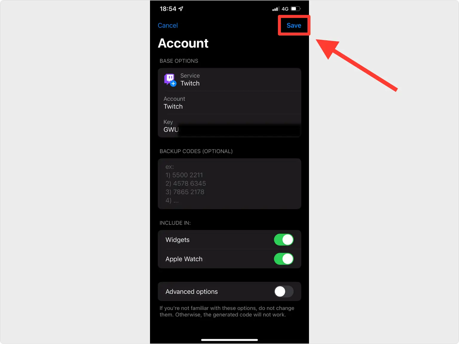 Save the account in your Authenticator App